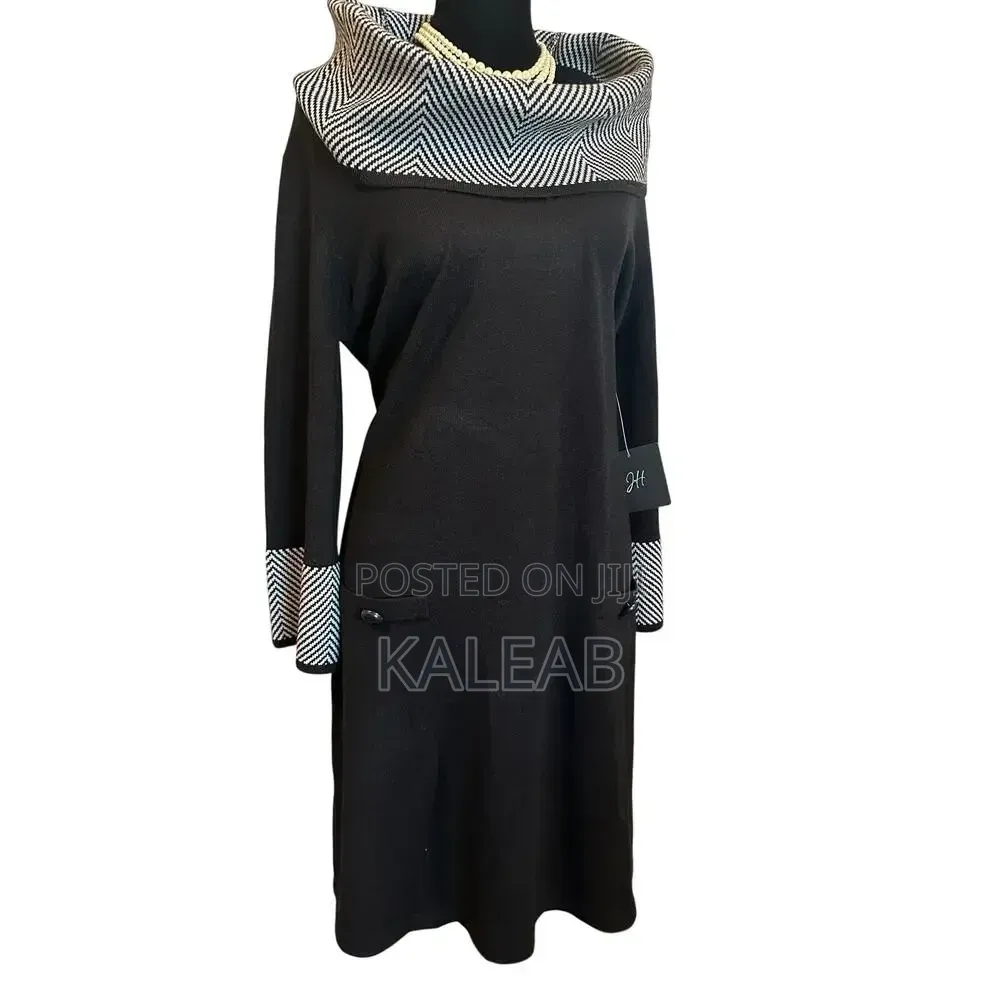 JH Chevron Cowl Neck Knit Sheath Dress