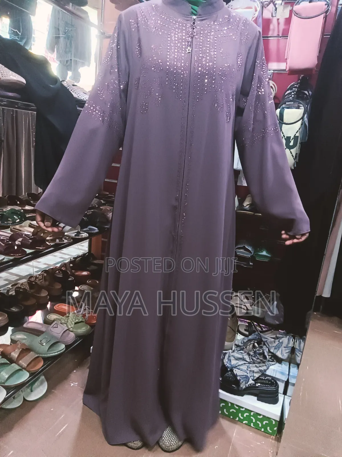 Purple Crystal Beaded Abaya