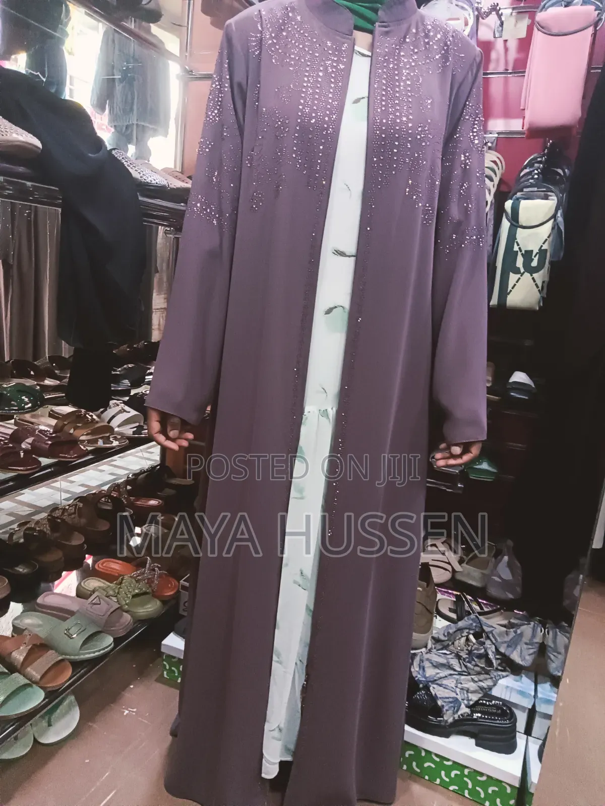 Purple Crystal Beaded Abaya