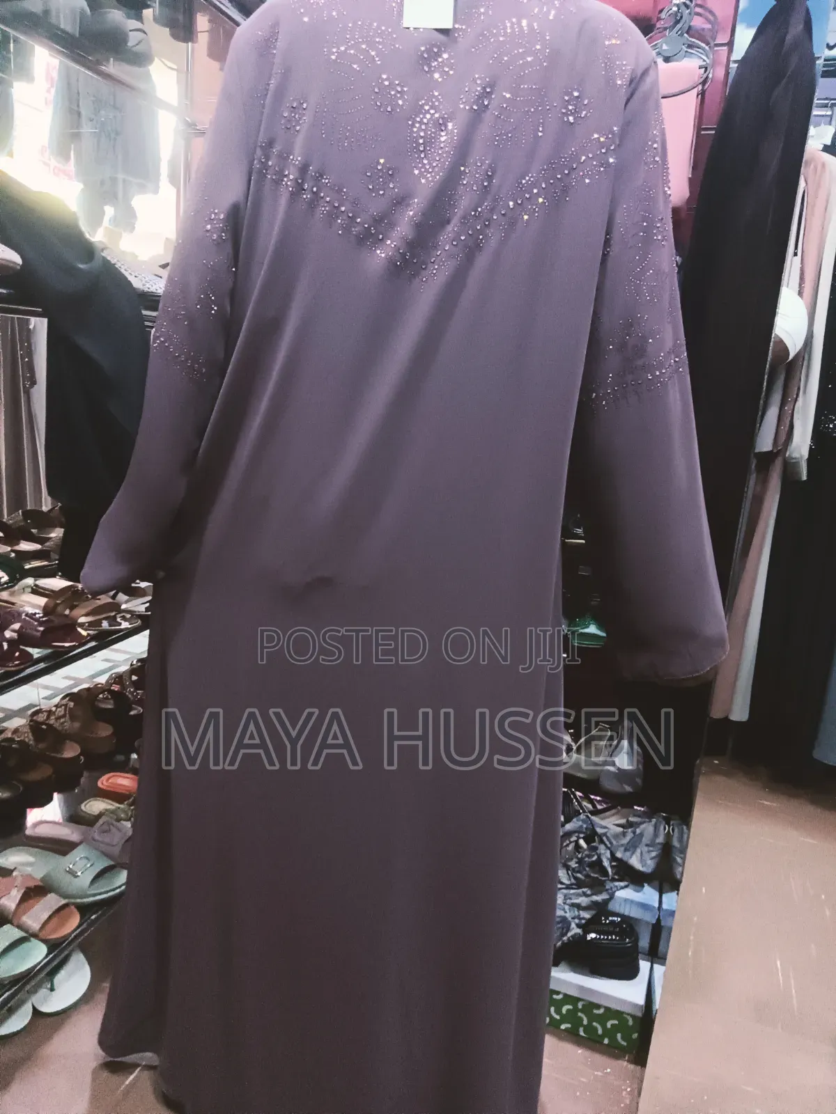 Purple Crystal Beaded Abaya