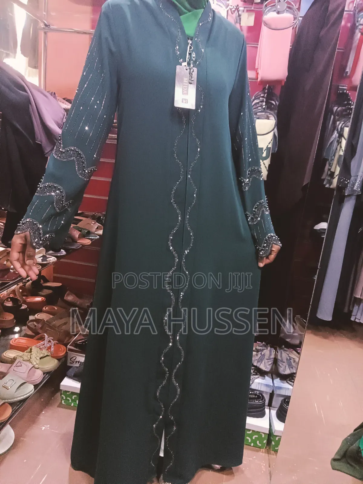 Green Crystal Beaded Abaya