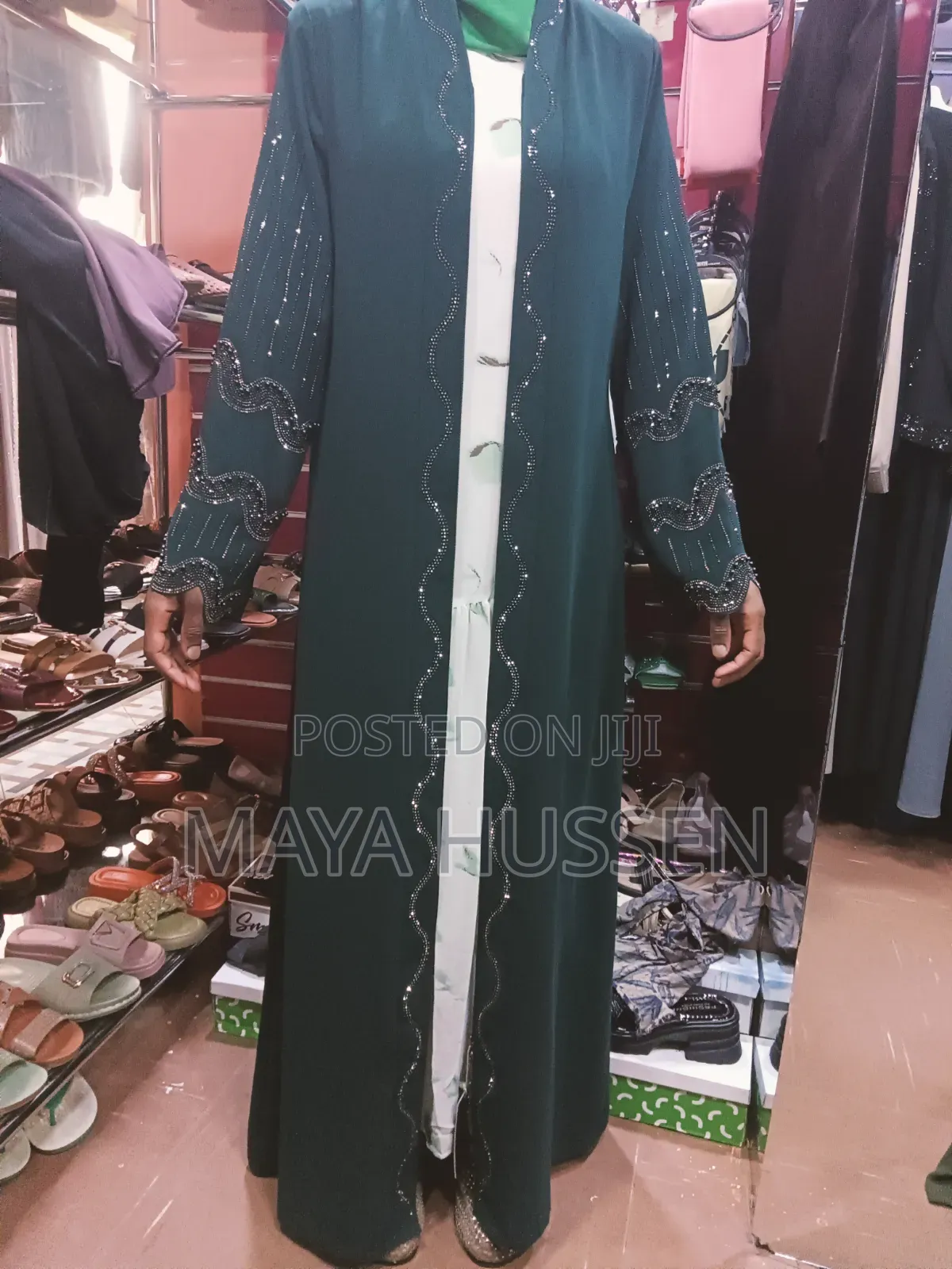 Green Crystal Beaded Abaya
