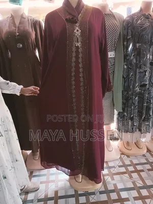 New Elegant Maroon Crystal Beaded Abaya