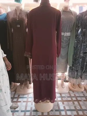 New Elegant Maroon Crystal Beaded Abaya