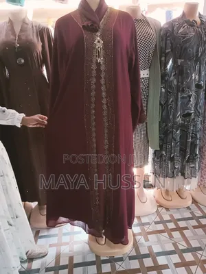 New Elegant Maroon Crystal Beaded Abaya