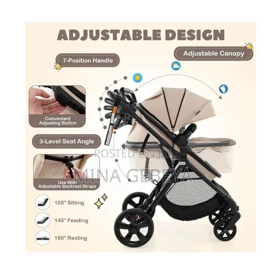 2-in-1 Baby Stroller & Carry ሁለገብ የልጆች የከተማ ጋሪ