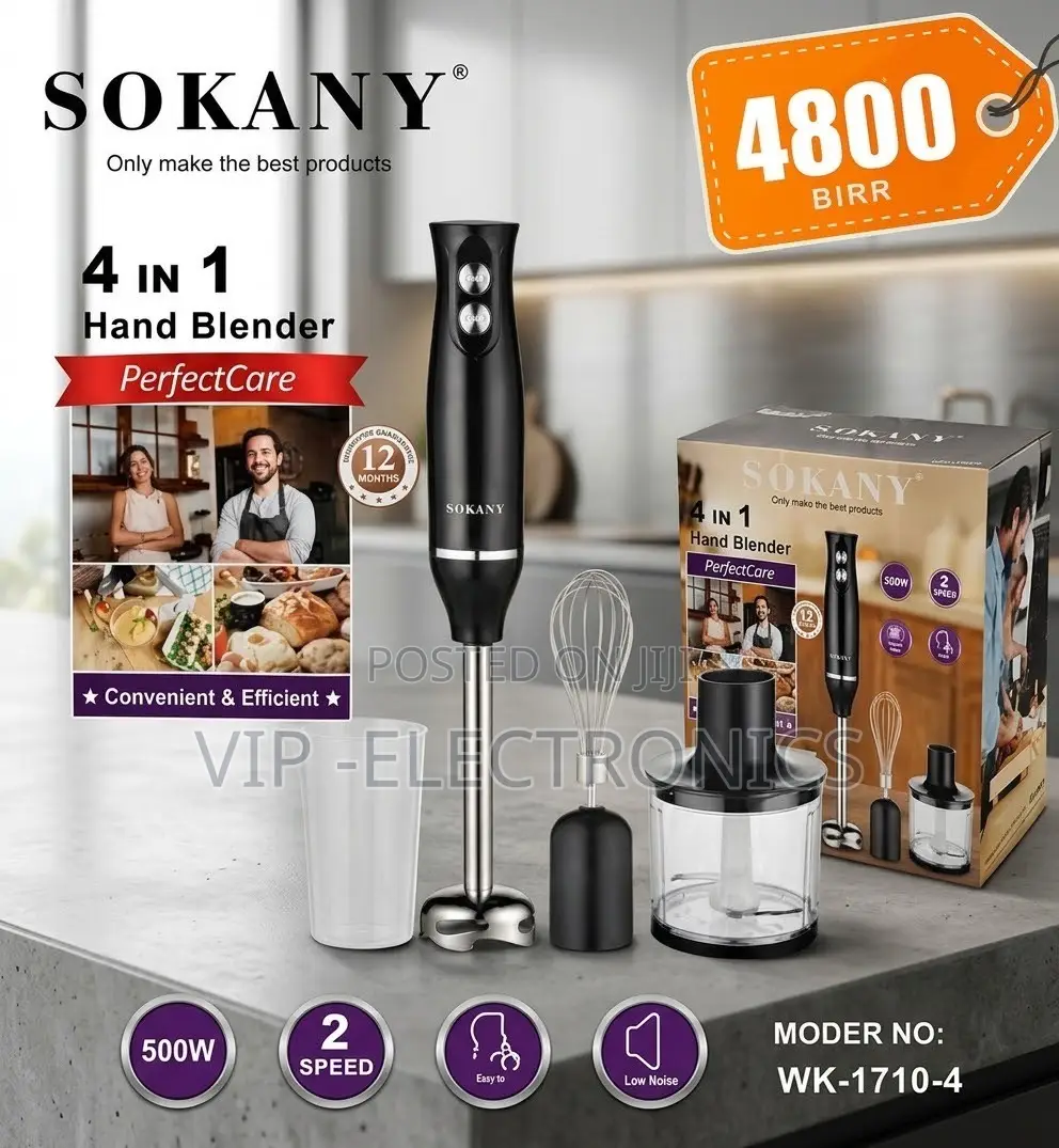 SOKANY Hand Blender Set 4-in-1– 500W Immersion Blender With Chopper