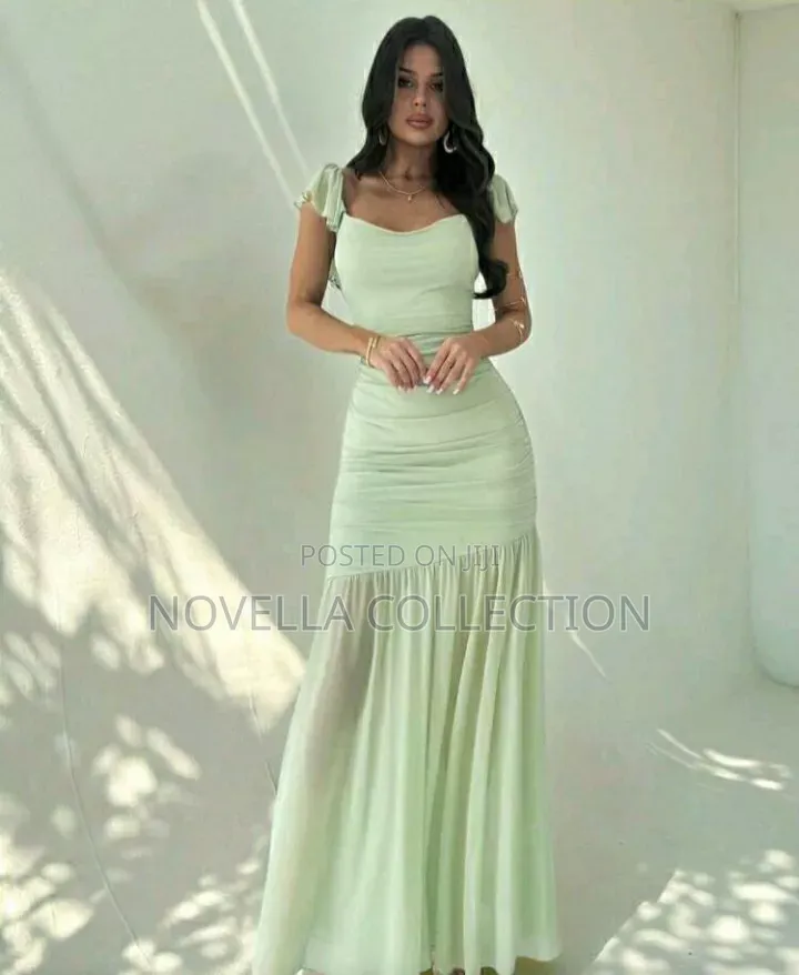 Women's Elegant Ruched Wrap Mint Green Mesh Bodycon Dress, Wedding