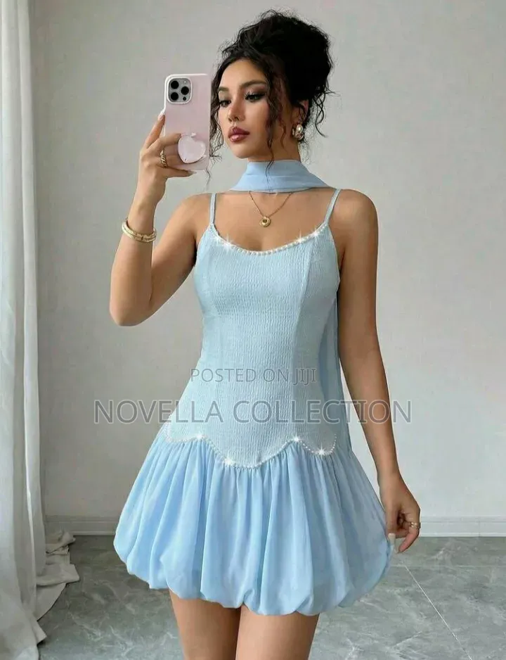 Sleeveless Pearl Decor Waist Cinched Knit Fabric Patchwork Dress