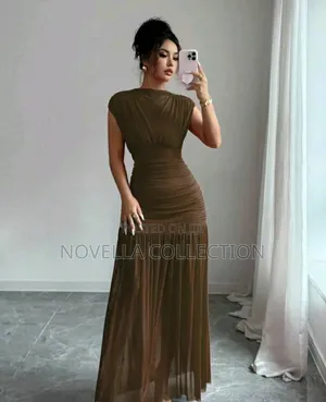 Elegant Coffee Brown Mock Neck Sleeveless Hollow-Out a-Line Dress