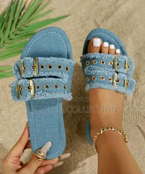 Women's Light Blue Fashion Versatile Style Flat Sandals,