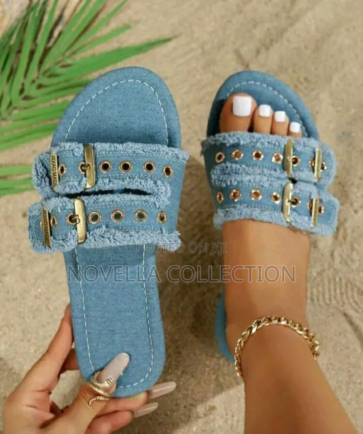 Women's Light Blue Fashion Versatile Style Flat Sandals,