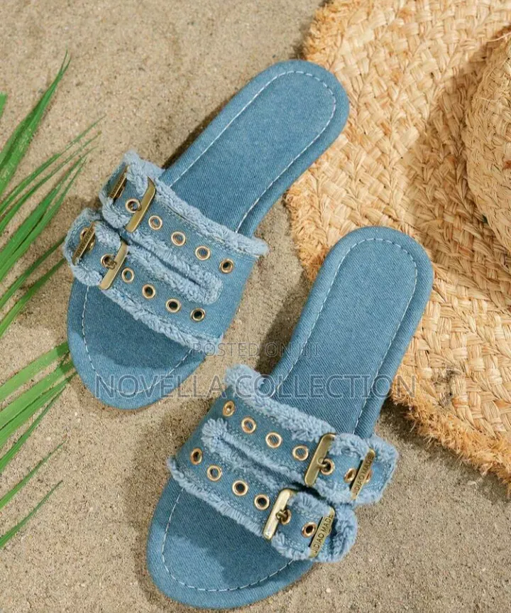 Women's Light Blue Fashion Versatile Style Flat Sandals,