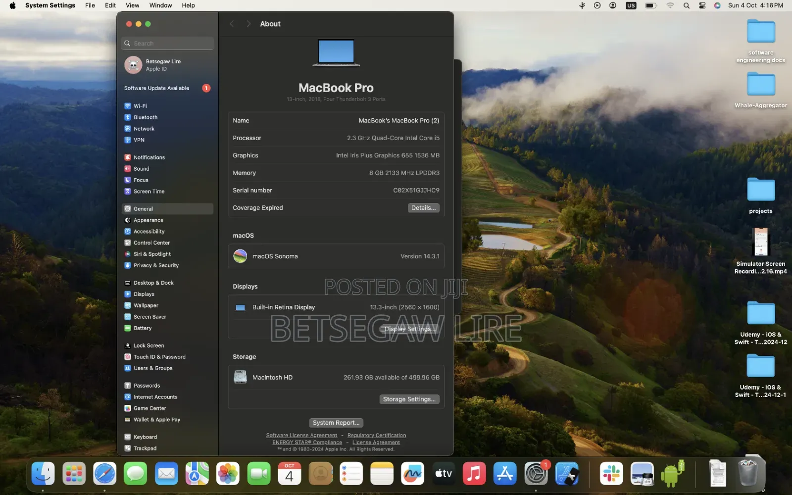 Laptop Apple MacBook Pro 2018 8GB Intel Core i5 SSD 512GB