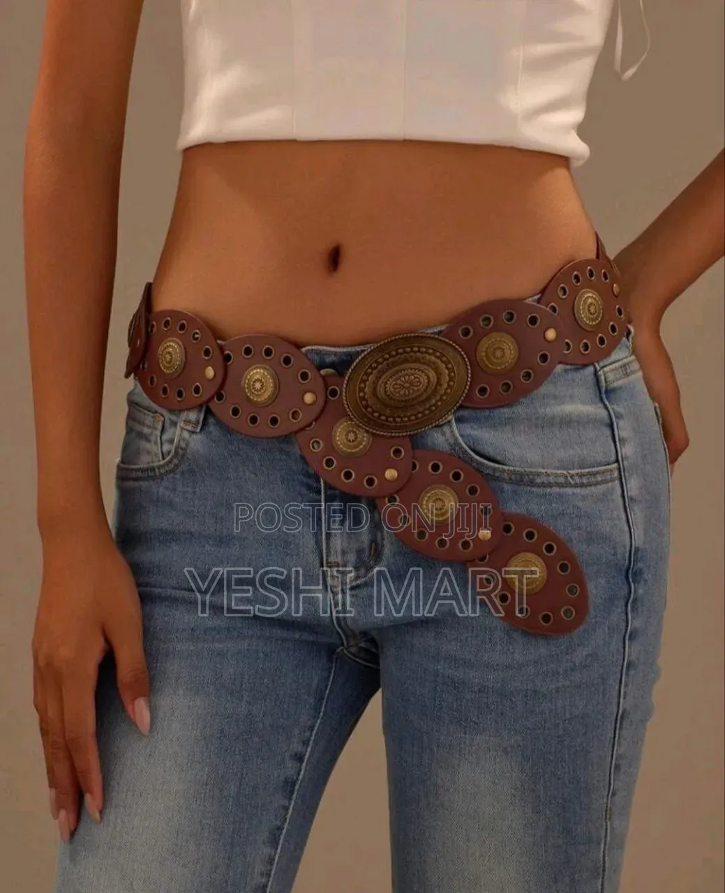 Women's Bohemian Style Brown Patchwork Vintage Metal PU Belt, Suitable