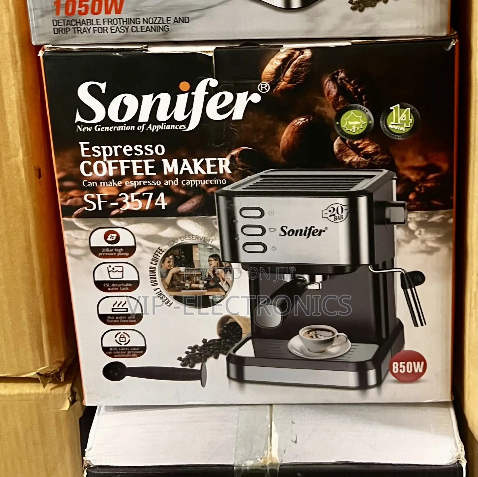Sonifer Espresso Coffee Maker – 20 Bar, 1.5L, 850W. VIP Electronics