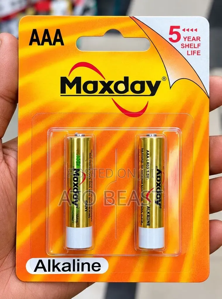 Maxday AAA 1.5V Alkaline Batteries Featuring a Five-Year Shelf Life.