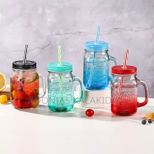 Fashionable Vintage Mason Glass Drinking Jar With Straw