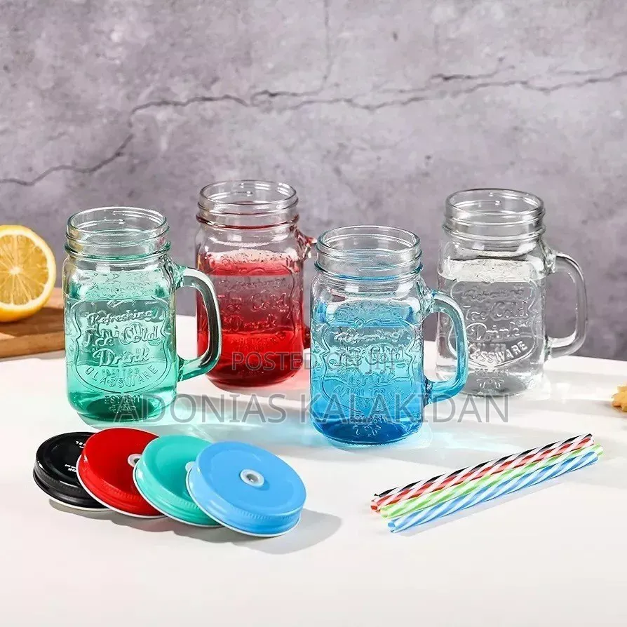 Fashionable Vintage Mason Glass Drinking Jar With Straw