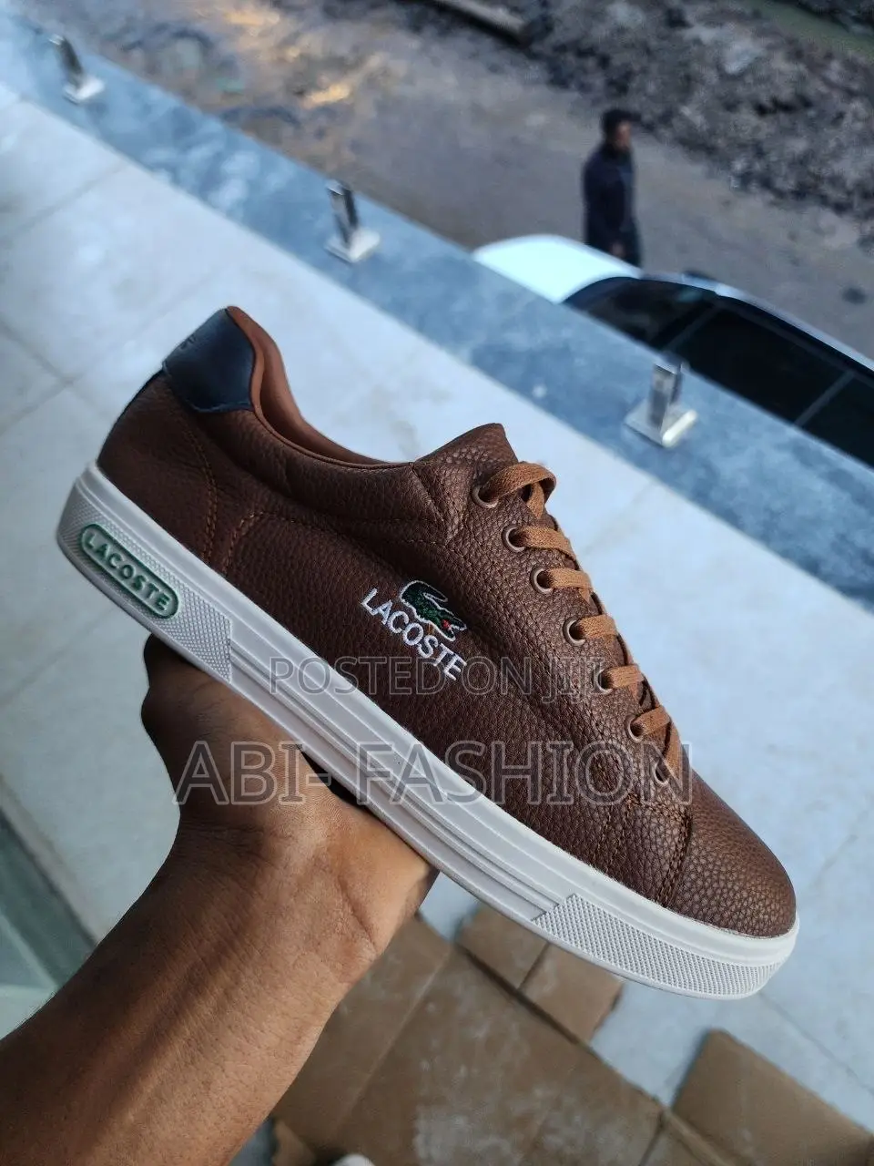 Lacoste Brown Pebble-Grain Leather Casual Sneakers