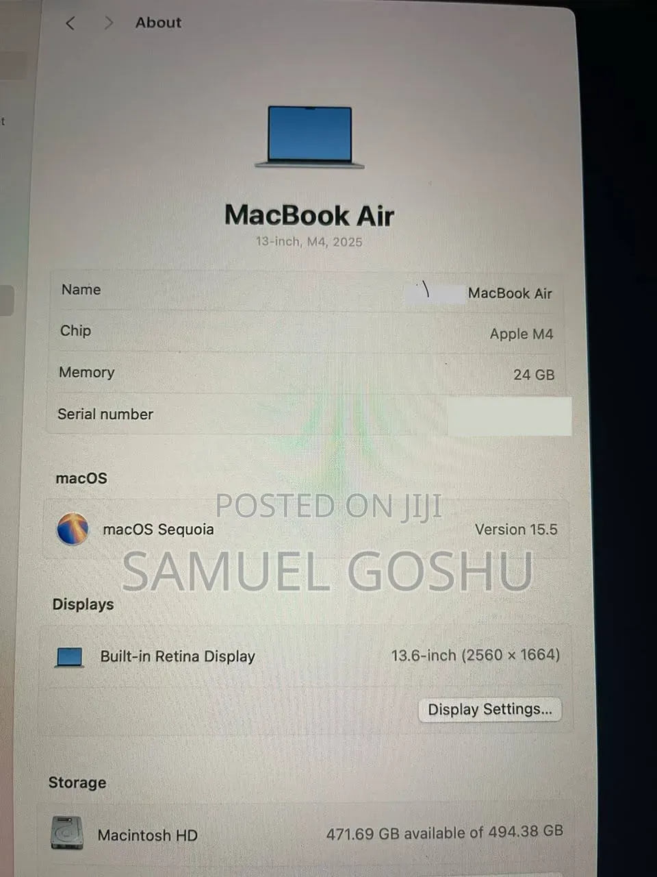 New Laptop Apple MacBook Air 2025 M4 24GB Apple M4 SSD 500GB