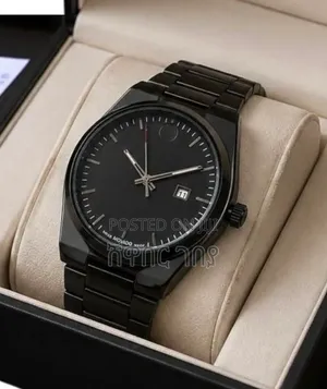 Movado Men's Premium All Black Stainless Steel Watch Black Dial