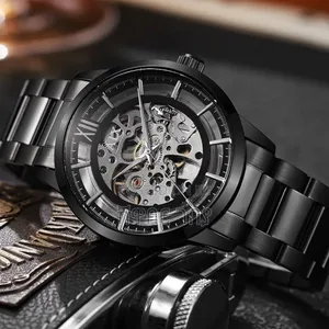 Armani Exchange Men's Black Stainless Steel Skeleton Face Watch