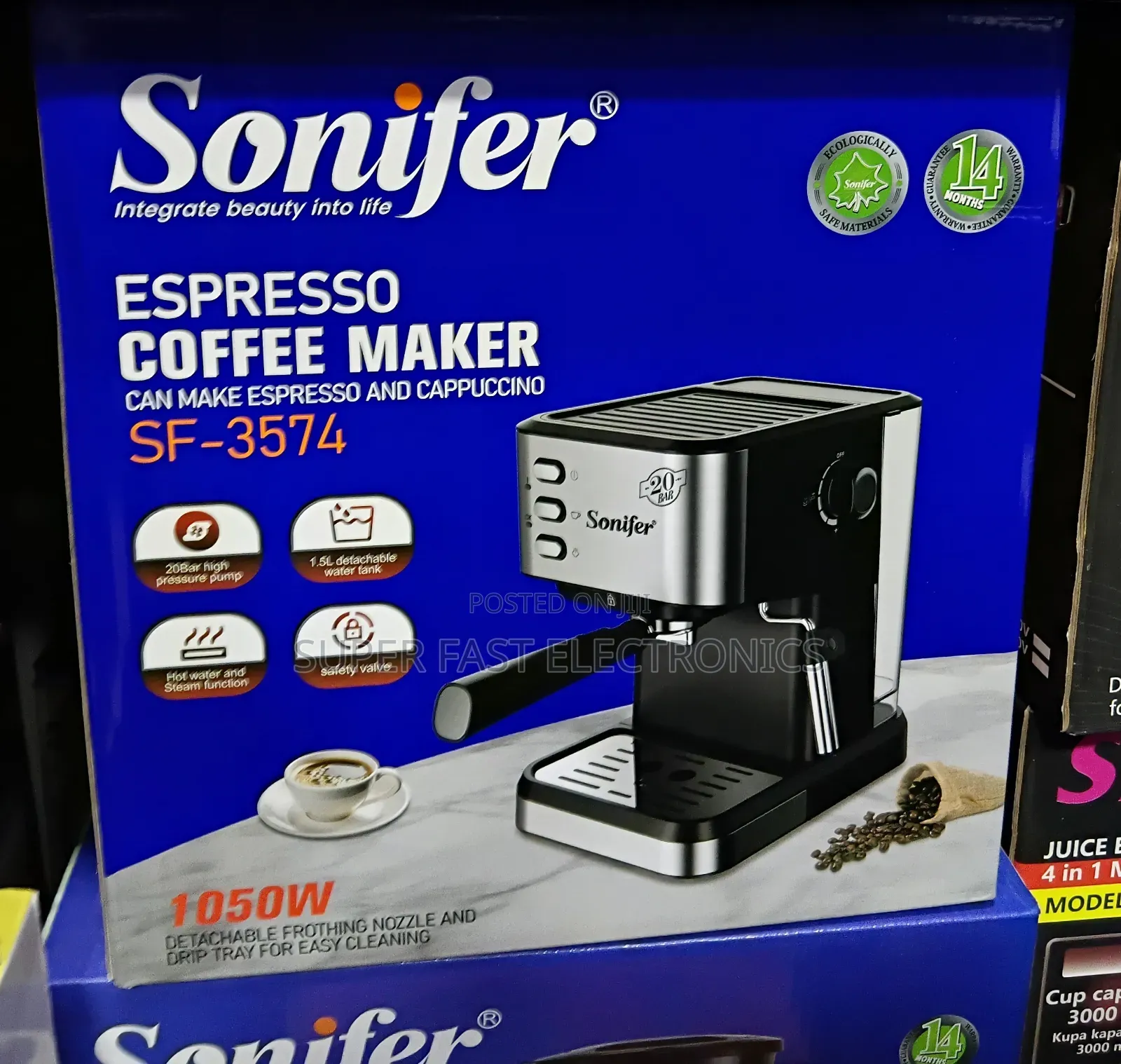 Sonifer Espresso Coffee Maker – 20 Bar, 1.5L, Espresso & Cappuccino