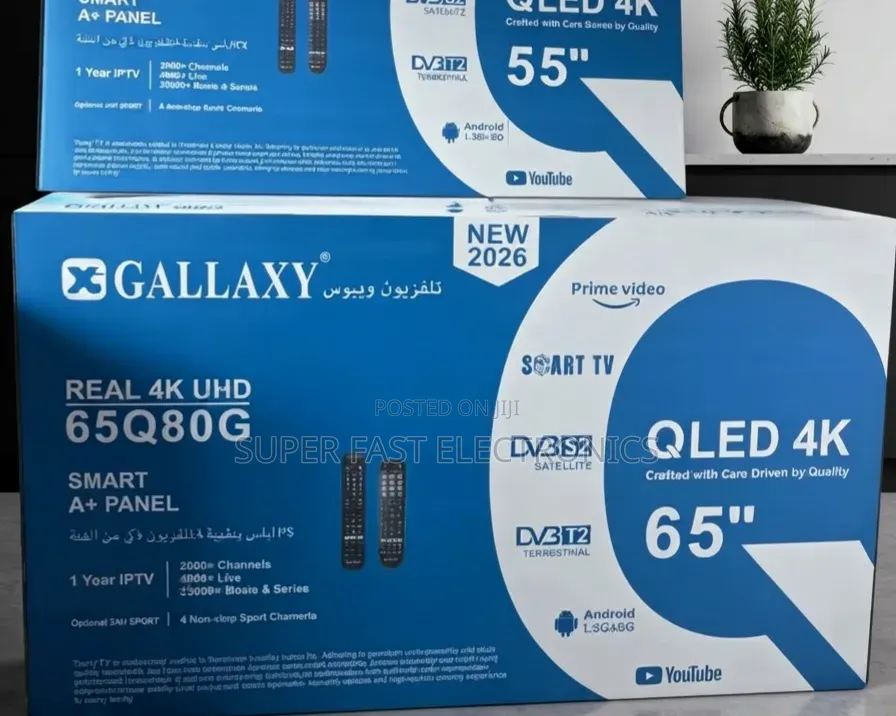Gallaxy 65 Inch TV QLED 4K Smart Real 4K UHD A+ Panel, Android Smar