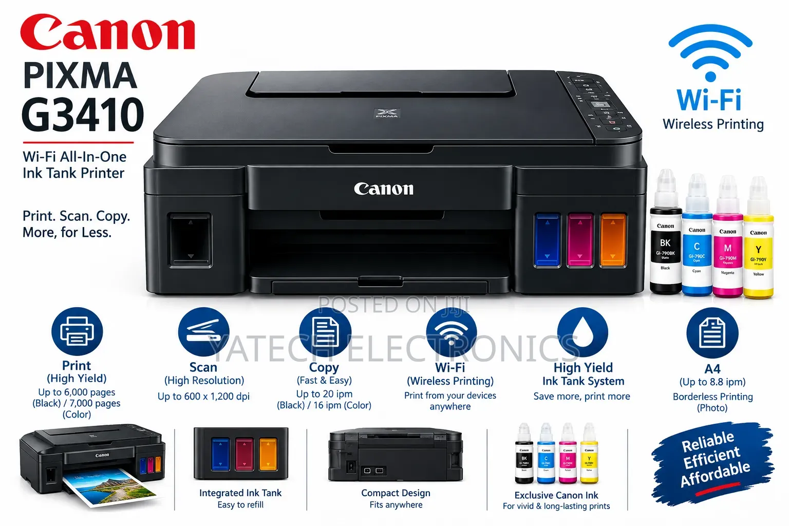 Canon PIXMA G3410 Wi-Fi All-in-One Ink Tank Printer