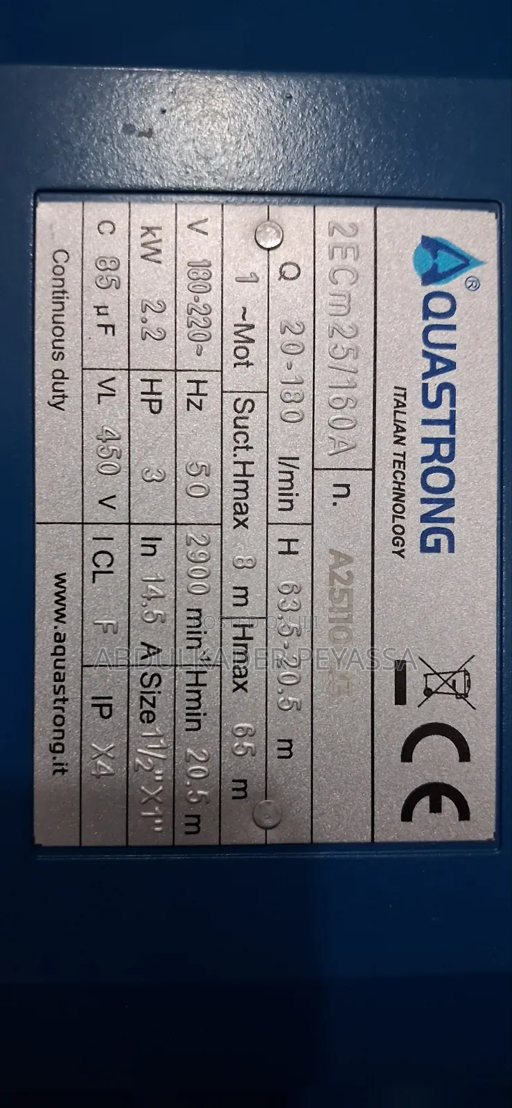Aquastrong Multistage Centrifugal Pump Italy 3hp
