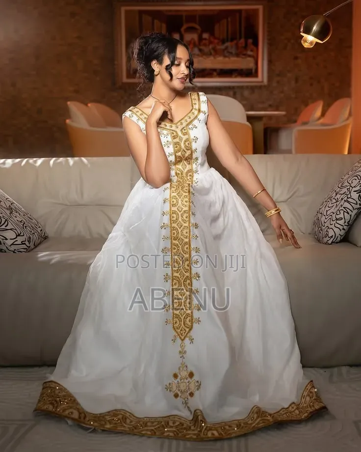 Elegant White & Gold Habesha Kemis