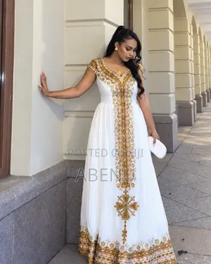 Elegant White & Gold Habesha Kemis