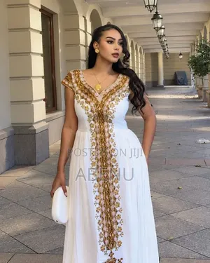 Elegant White & Gold Habesha Kemis