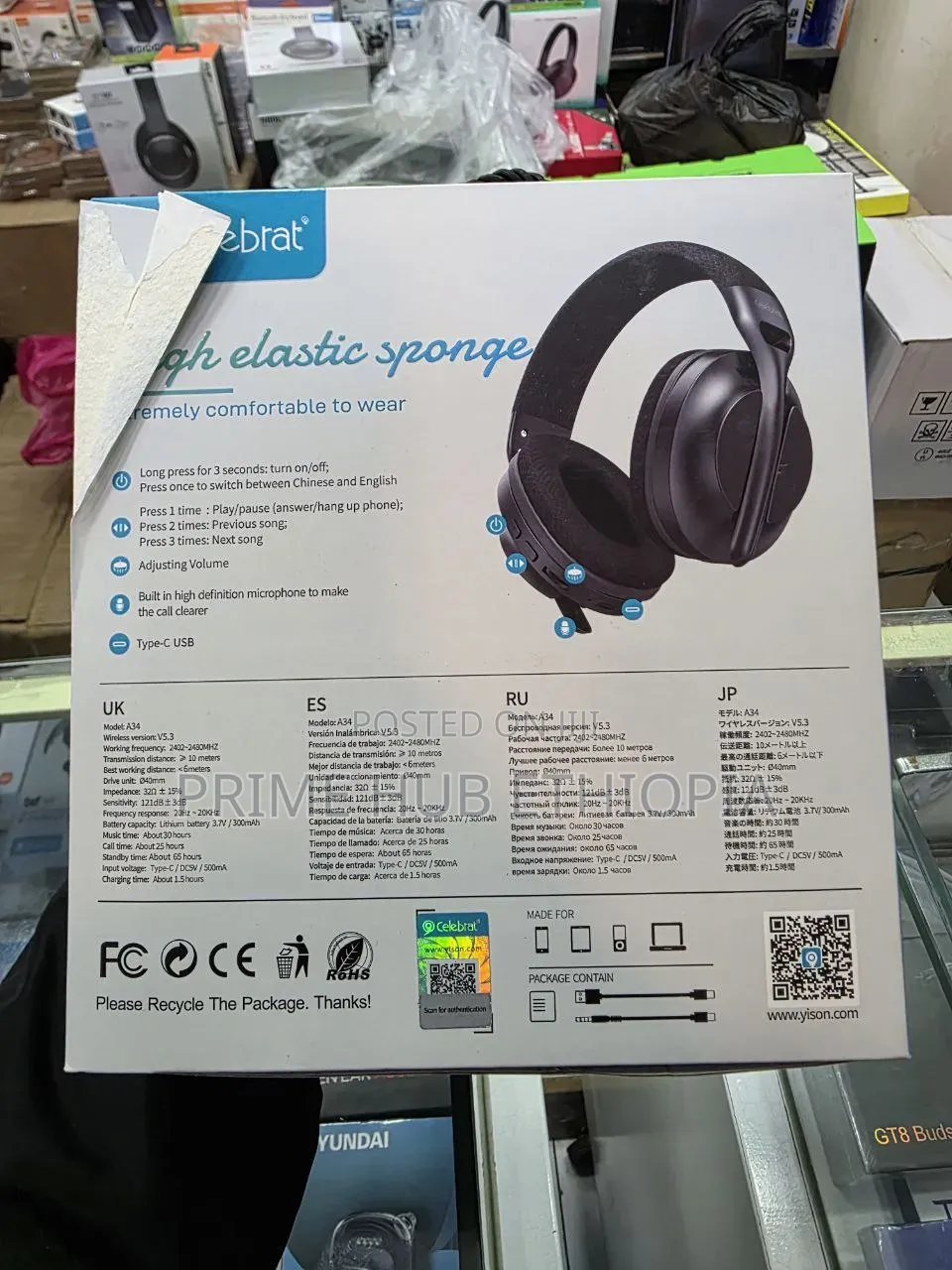 Celebrat A34 Wireless Headphones Up to 30 Hours of Music Time