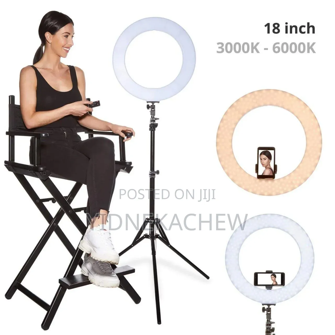 Ring Fill Light የራሱ ላይትና ስልክ ማስቀመጫ ያለው 18 ኢንች