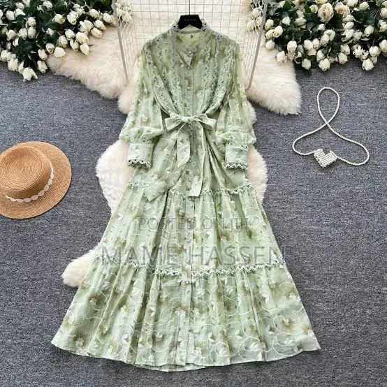 French-Style Retro Chiffon Maxi Dress