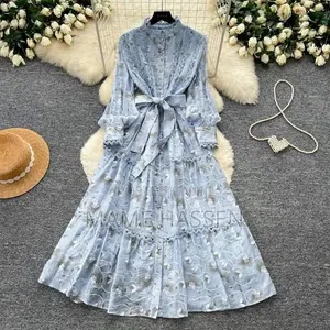 French-Style Retro Chiffon Maxi Dress