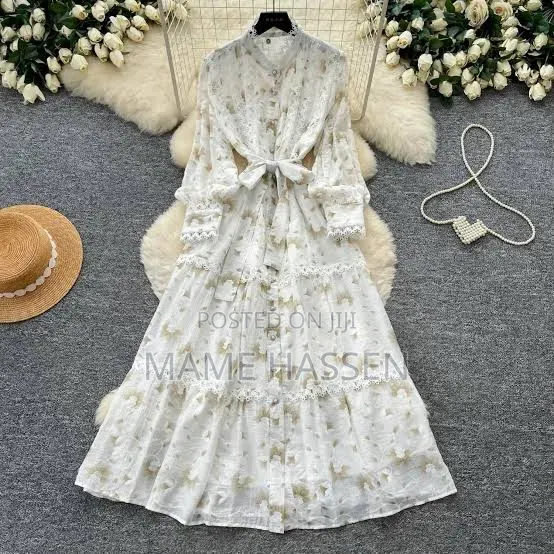 French-Style Retro Chiffon Maxi Dress
