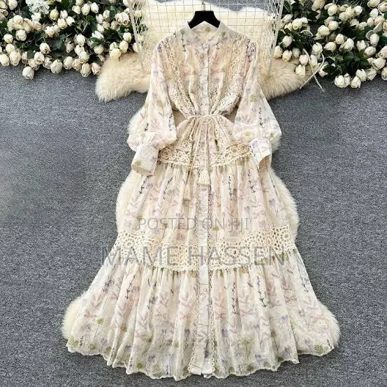 French-Style Retro Chiffon Maxi Dress