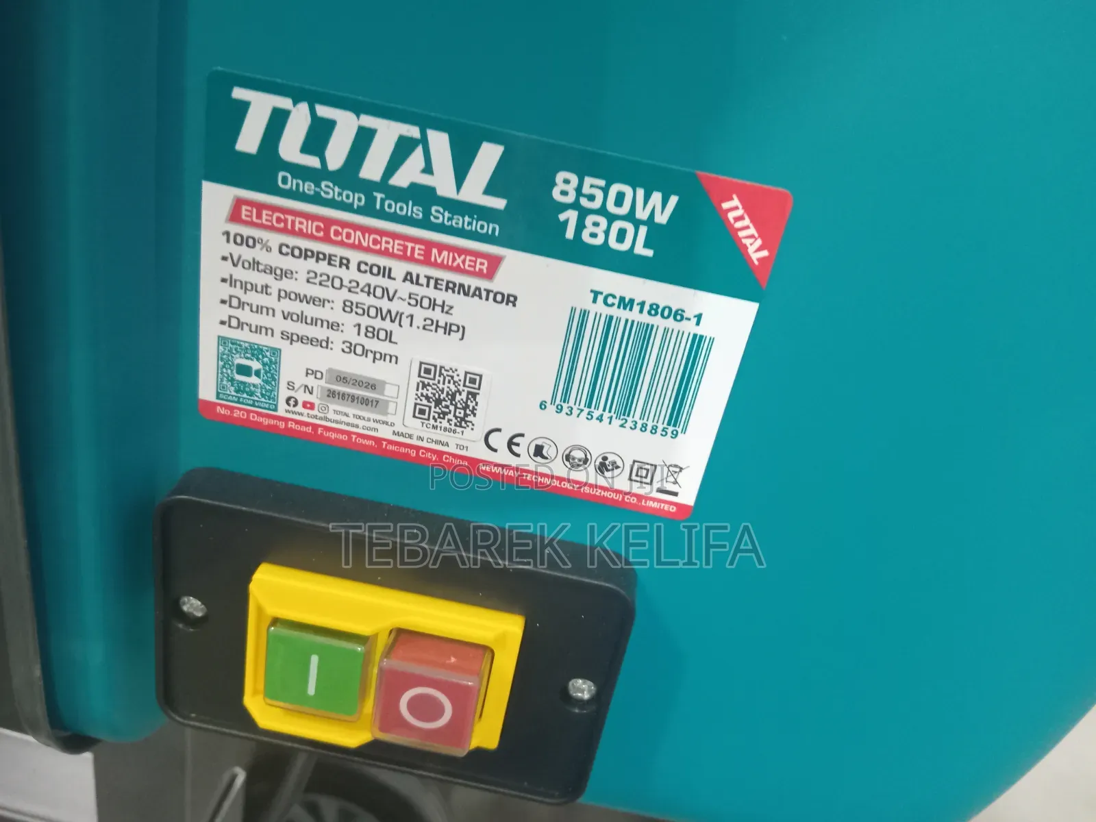 Total Electric Concrte Mixer 850w 180L