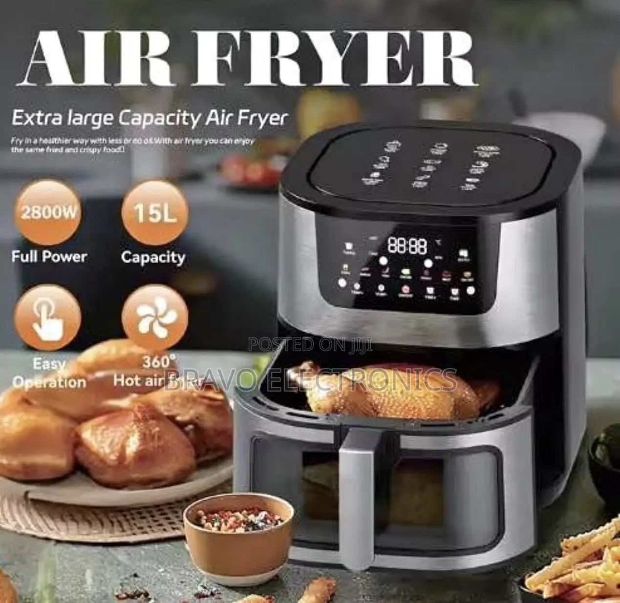 Air Fryer 15L | Large Capacity Air Fryer – Oil-Free, Digital Display