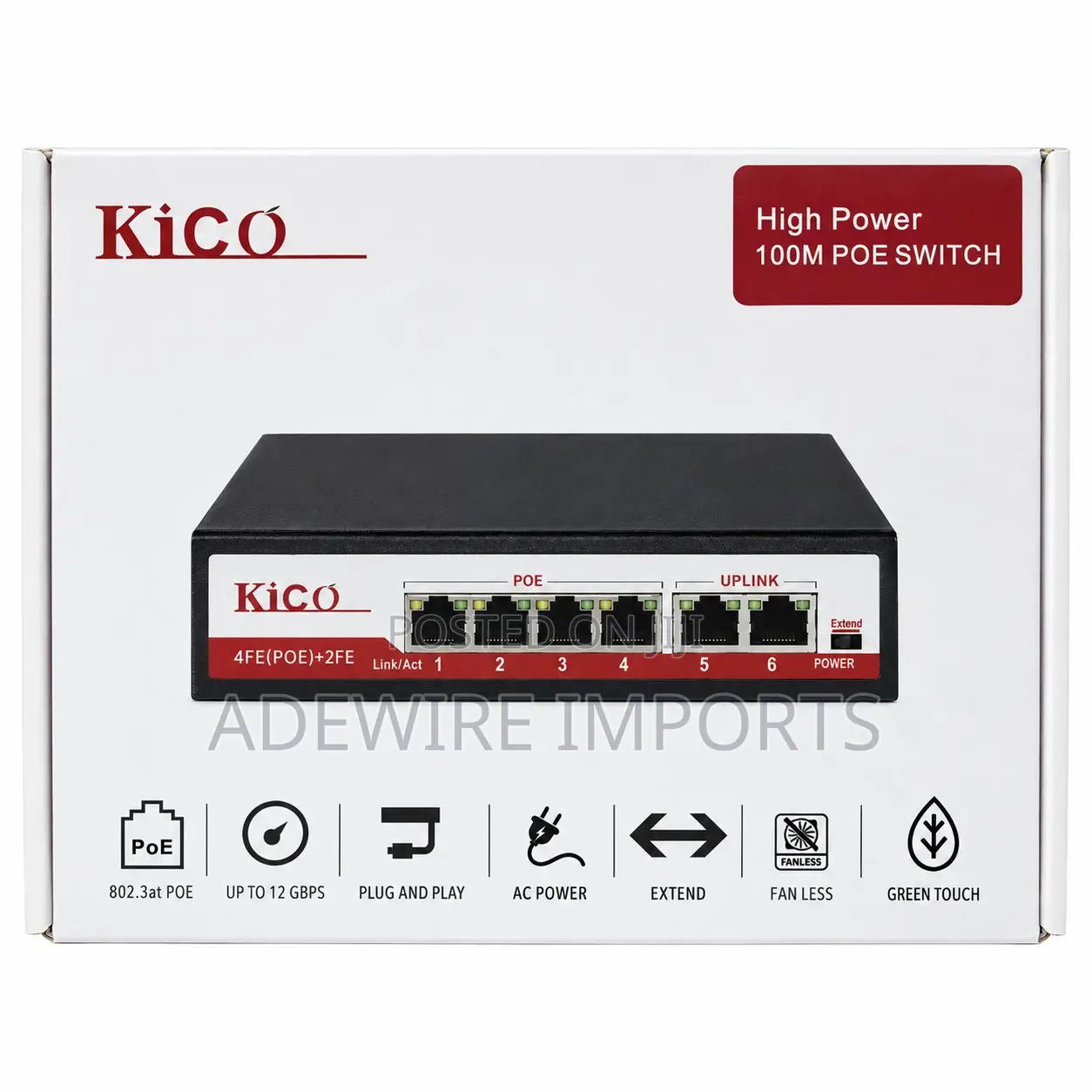 KiCo 4-Port PoE + 2-Port Uplink 100Mbps Fast Ethernet PoE Switch
