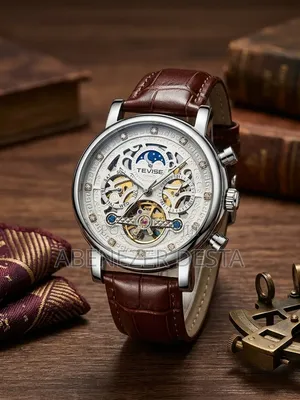 Tevise Leather Automatic Watch (Model T867F), Featuring a Silver-Tone
