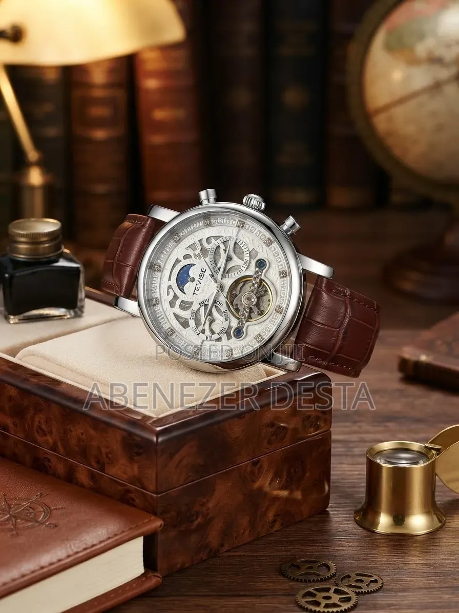 Tevise Leather Automatic Watch (Model T867F), Featuring a Silver-Tone