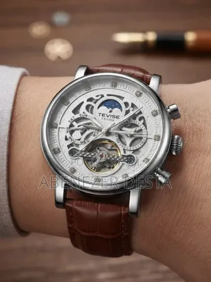 Tevise Leather Automatic Watch (Model T867F), Featuring a Silver-Tone