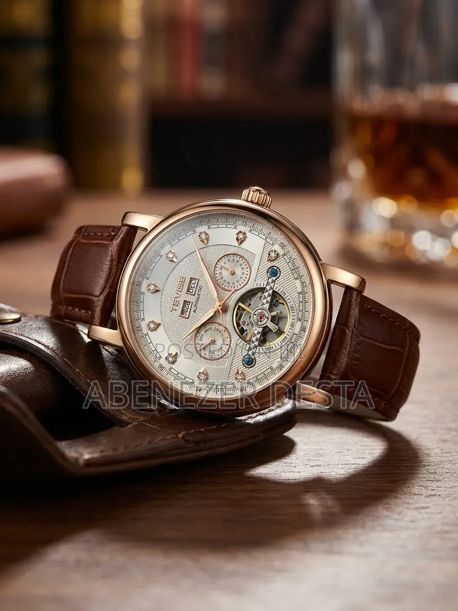 Tevise T867C Automatic Mechanical Men's Watch Featuring a Rose Gold