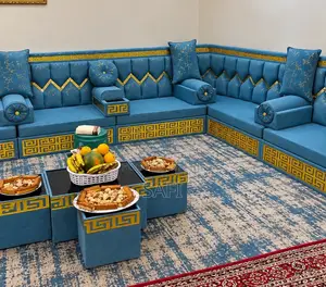 Luxury Arabic Majlis Sofa Set – Blue & Gold