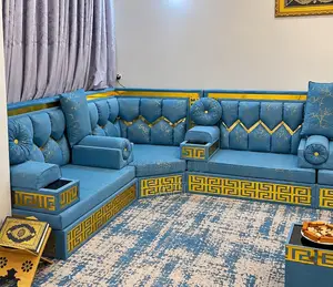 Luxury Arabic Majlis Sofa Set – Blue & Gold