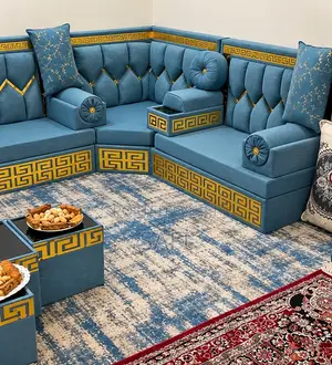 Luxury Arabic Majlis Sofa Set – Blue & Gold